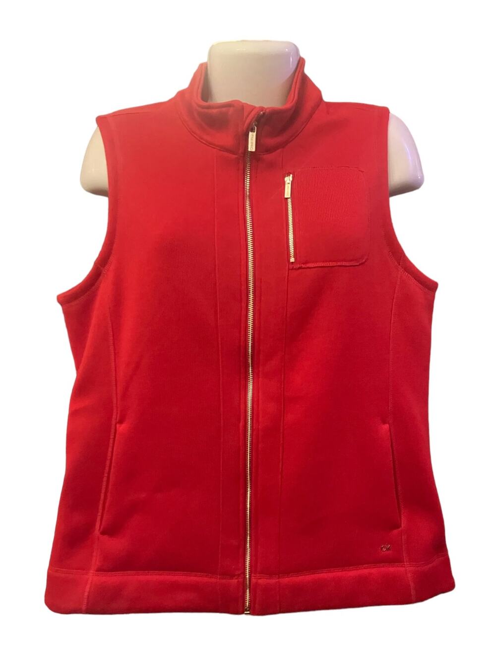 Calvin Klein Women's Red Sleeveless Full Zip Vest w/ Gold Hardware | Size Large
